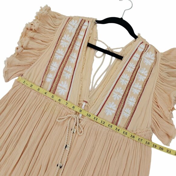 Free People Midi Dress Medium Cream Bali Will Wait For You Bohemian Embroidered - Picture 10 of 12